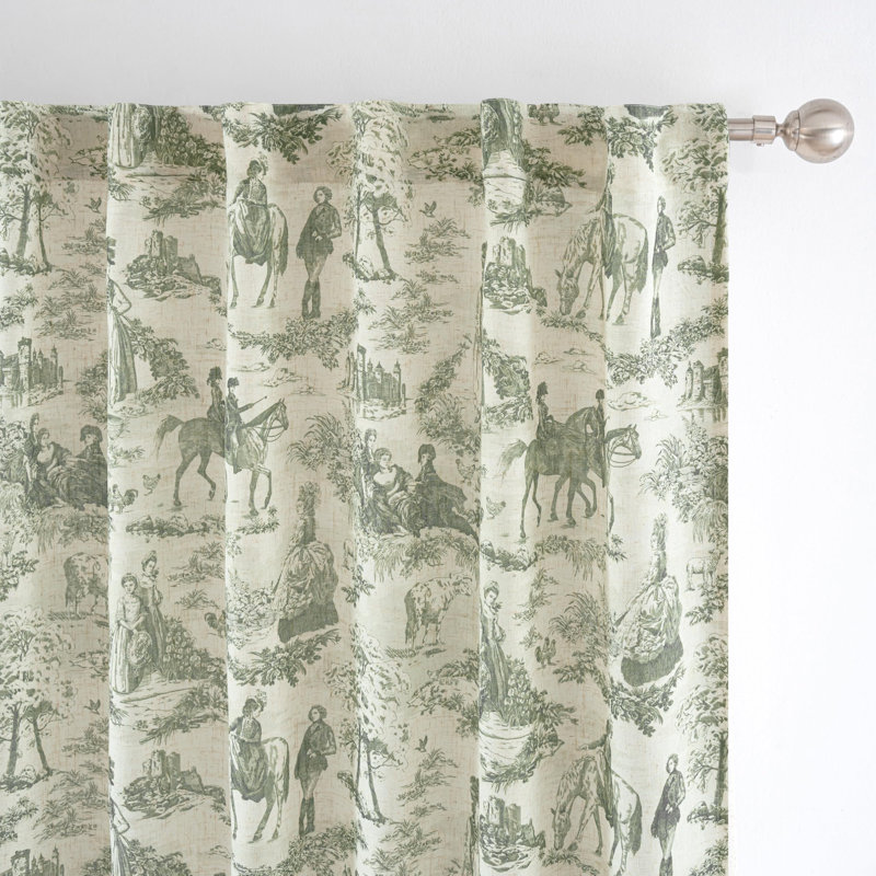 100% Blackout Toile Linen Curtains for Bedroom Double Layer Farmhouse French Country Vintage Printed Pattern Thermal Sound Lined Back Tab Living Room Drapes  2 Panels