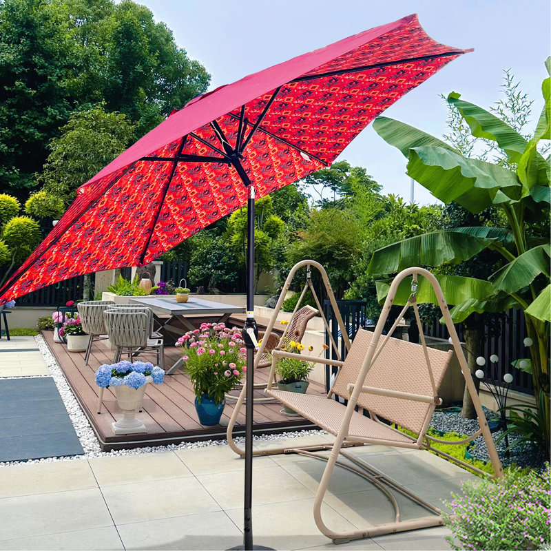 Parasol de jardin orange 9 pi, H 91,76 po x l 105,39 po x P 106,63 po, Orange Floral