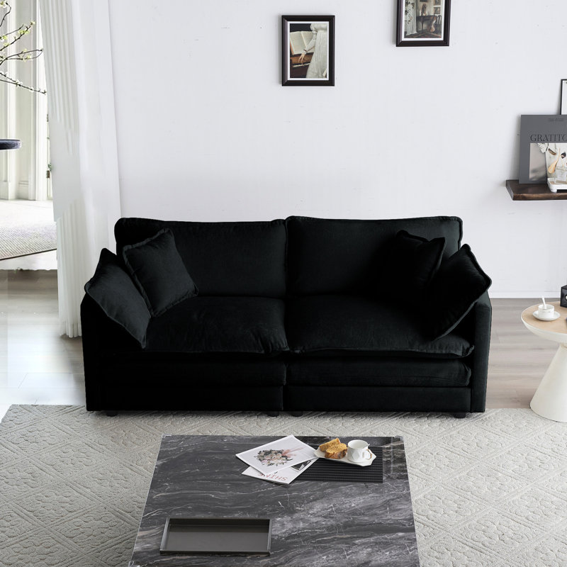2 pièces et chaise en chenille noire. Base en bois massif. Tissu chenille respirant. Rembourrage luxueux en éponge. Combinaisons de sièges polyvalentes. Installation sans effort