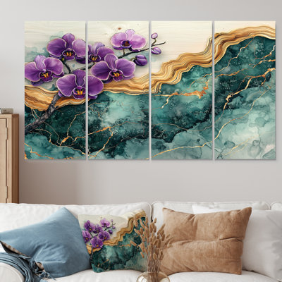 Lavande orchidées fleurs O Emerald Geode IV - décoration murale orchidées orchidées - Art mural traditionnel