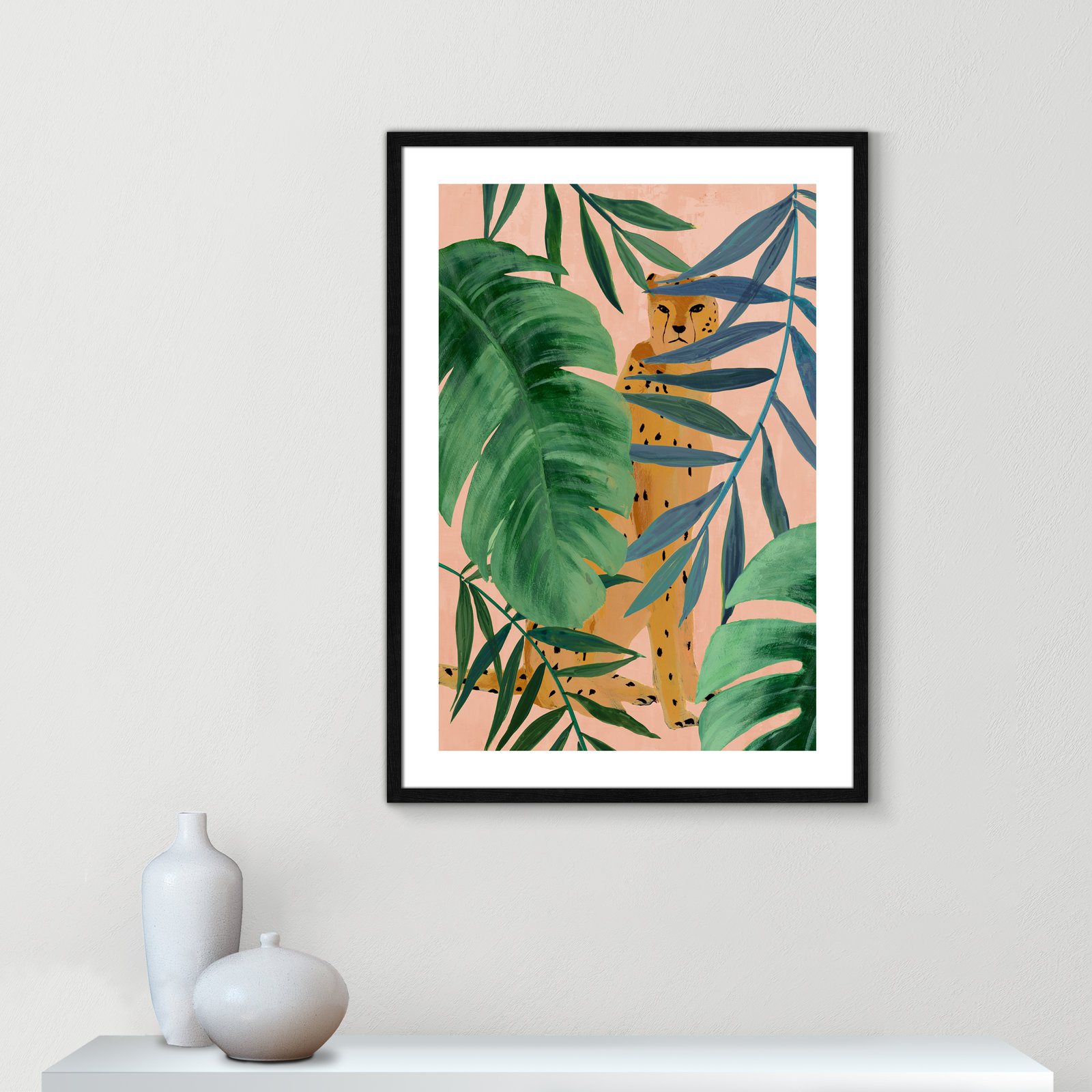 Silent Jungle - Painting Print, Black Wood Framed Paper, 35.5" H x 25.5" W x 0.75" D