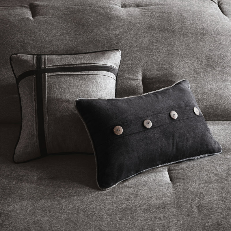 Grey King Comforter - 7 Piece Faux Suede Bedding Ensemble