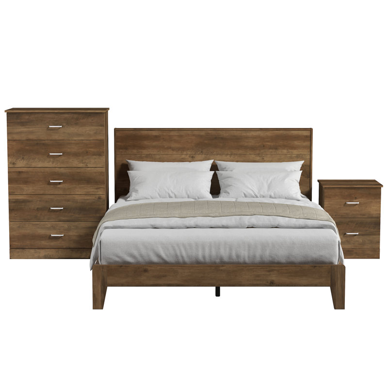 Allyannah 3 Pieces Bedroom Set, Knotty Oak, Queen