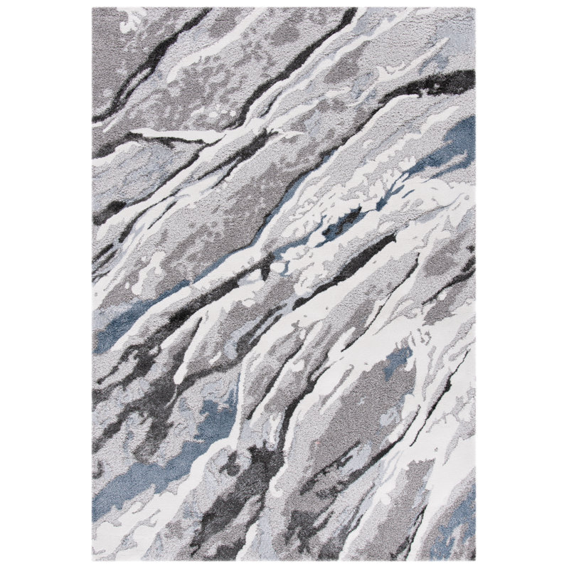 Tapis abstrait Awais en gris / blanc / noir, Rectangle de 10 pi x 14 pi