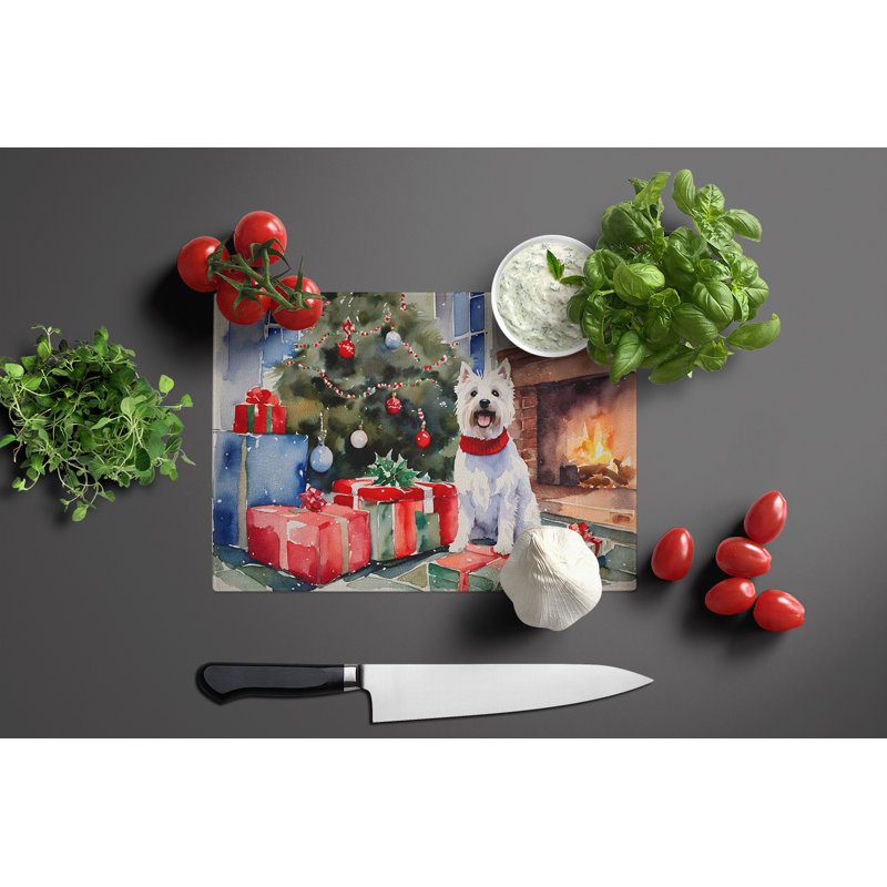 Grande planche à découper en verre Westie Cozy Christmas