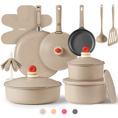 Carote-24 Pieces Nonstick Cookware Set With Detachable Handles, Oven/dishwasher Safe, Brown