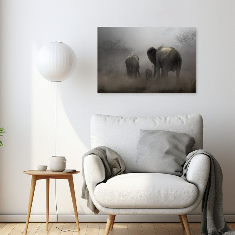 Dusty Elephant Journey Abstract Contemporary Elephant Nature Wildlife Wall Art Print 1 Piece Wrapped Canvas Wall Art