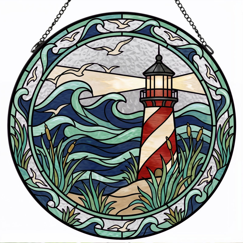 Panneau de vitrail de scène de phare - 7,8 heures, 7.8"H
