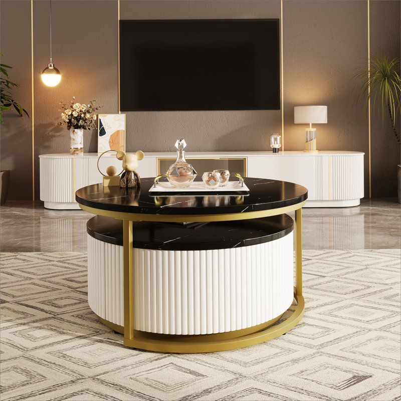 Table basse gigogne moderne moderne cannelée avec tiroir de 31,5 po