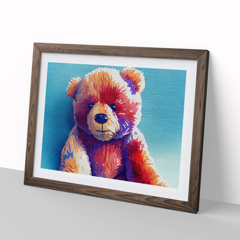 Cute Teddy Bear - Framed Print, 46cm H x 64cm W x 2cm D, Walnut