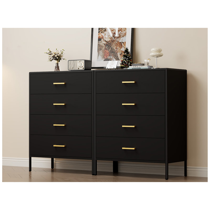 Metal 4-Drawer Cabinet, Multifunctional Dresser & Storage Locker(black), Black