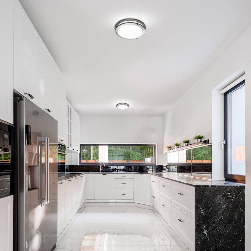 East Grove Home Builder Essential Collection LED 16W 10in 1100 Lumens Round Flush Mount Ceiling Light with 5-CCT Selectability 2700-3000-3500-4000-5000K in Brushed Nickel (Pack of 2 Lights)