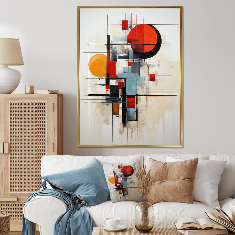 Isayah Red Suprematism Reduction III sur toile, Cadre flottant doré, H 44 po x l 34 po x P 1,5 po