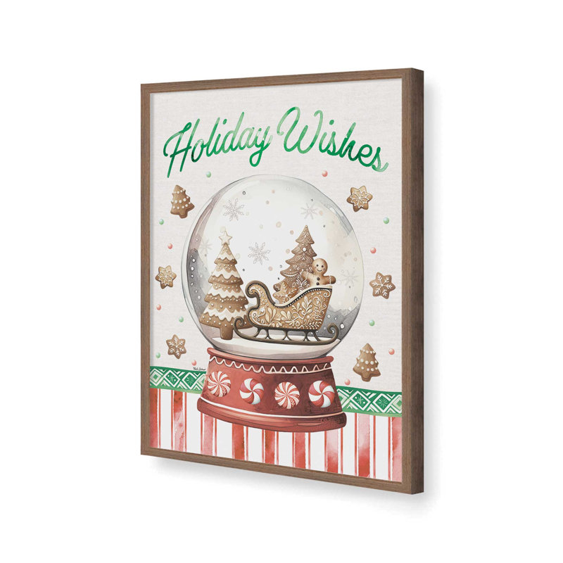 «Holiday Wishes Snow Globe» par Nicole DeCamp, reproduction d'art, L 24 po x H 32 po, Brun, Framed Print