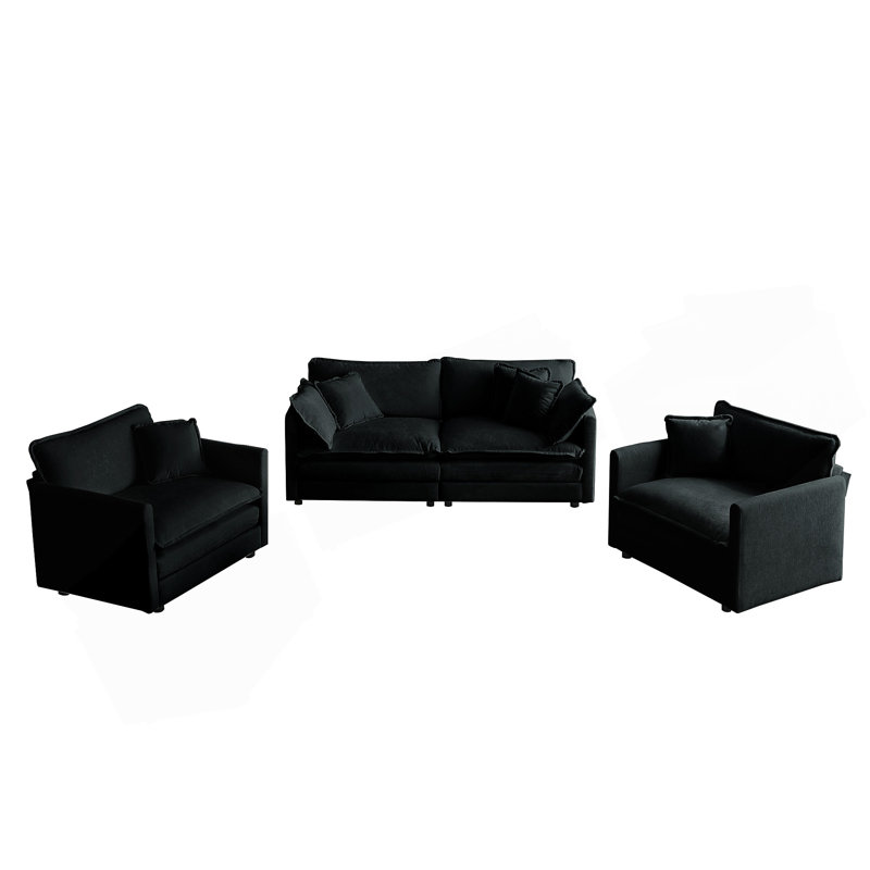Ensemble de canapé décontracté 3 pièces avec accoudoirs et coussins décoratifs pour un confort accru., Blanc