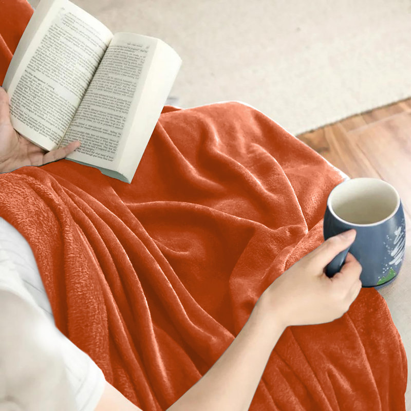 Aspire Homeware Ultra-Soft Hotel Quality Reversible Plain Weave Fleece Throw Blanket, Kingsize (200cm W x 240cm L), Rust