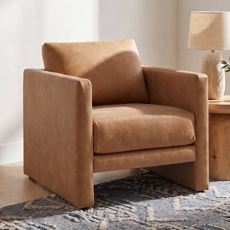 Philomena Dayna Vegan Leather Arm Chair, Honey Vegan Leather