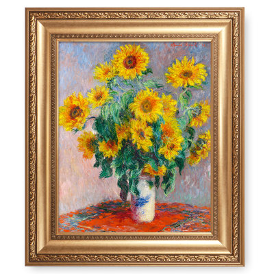 Bouquet de tournesols par Claude Monet, reproductions encadrées World Classic pour HomeDecor, cadre doré large