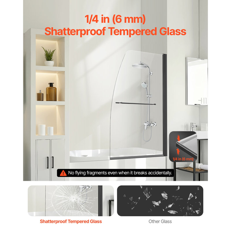 Porte de baignoire sans cadre avec porte pivotante l 180 po x H 55 po Noir