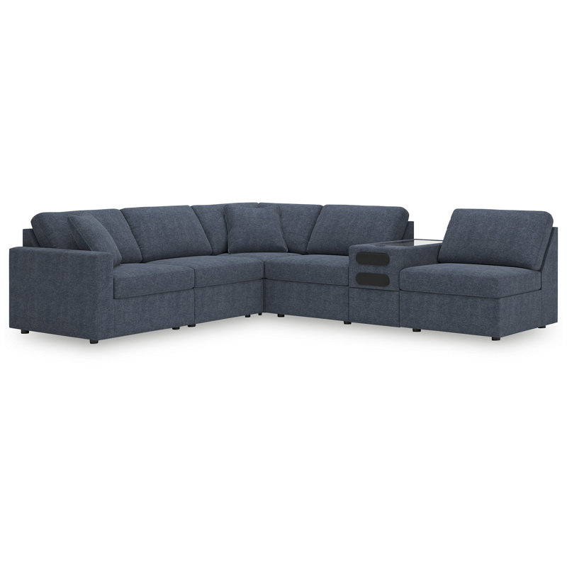 Braintree 6-Piece Sectional With Audio Console, Blue Polyester
