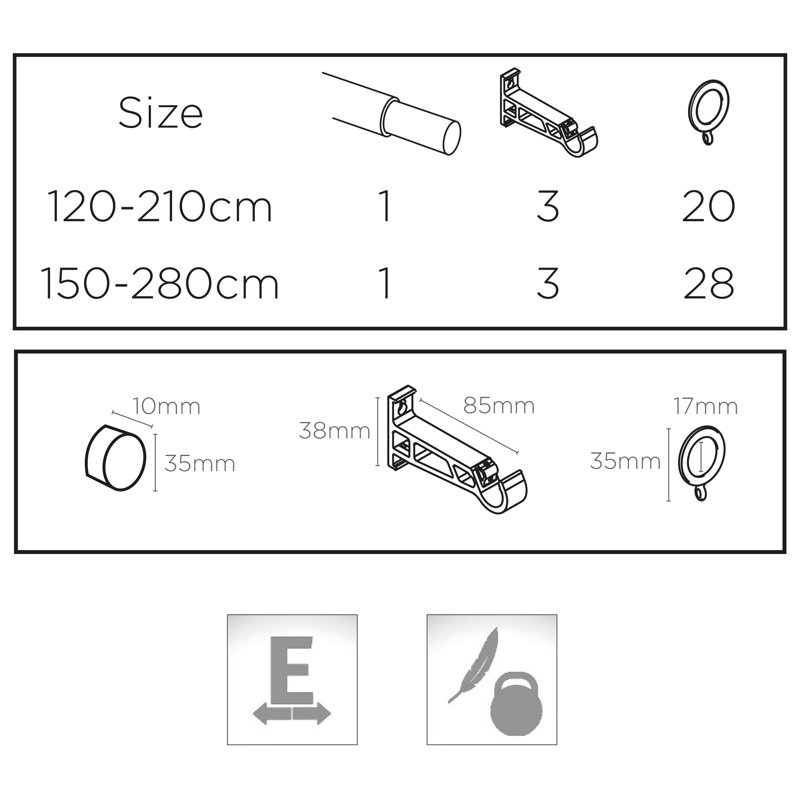 Malysa 280cm 1cm Single Curtain Pole, Black