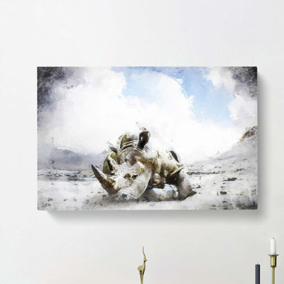 Sleeping Rhino In Abstract - Wrapped Canvas