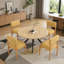 Chaises de salle à manger modernes en bois (ensemble de 2), chaises rembourrées en tissu de lin avec structure en bois massif et assise rembourrée-760085878