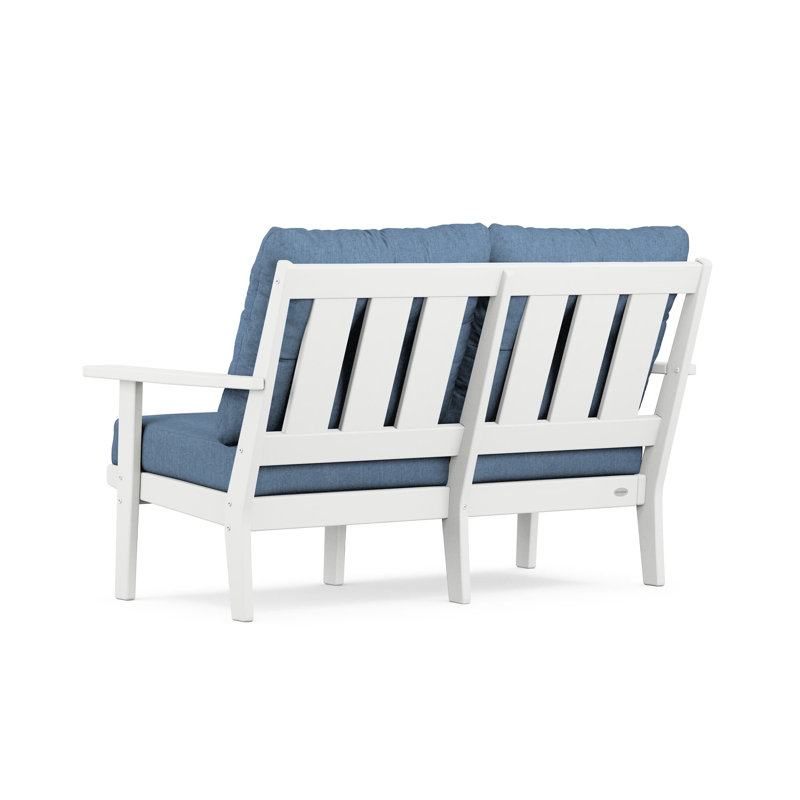 Lakeside Oxford Deep Seating Loveseat, White, Sky Blue