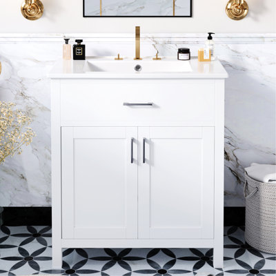 30-Inch Bathroom Vanity With Ceramic Sink - Solid Wood+, Ample Storage, Exquisite Handles For Style Enhancement Sink, Shelf Space, Stylish Design