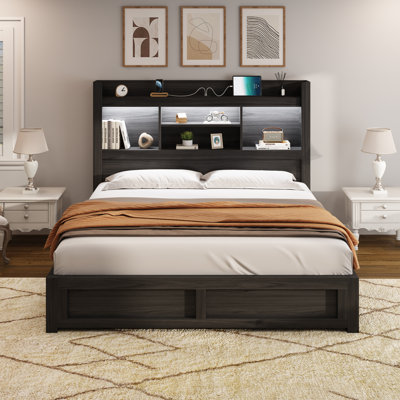 Sherell Queen Size Bed Frame with 4 Storage Drawers,Black