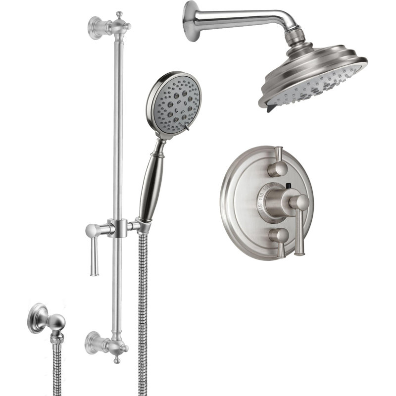 Miramar 2.0-GPM Styletherm 0.5-Inch Thermostatic Showerhead and Handshower on Slide Bar Shower System, Antique Copper Flat