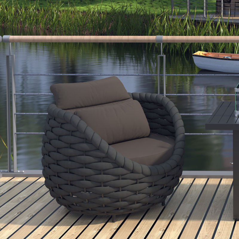 Pingel Polyester Rope Aluminum Frame Outdoor Lounge Chair for Cabin Proch Deck Balcony Poolside Garden, Dark Gray