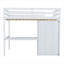 Lit mezzanine en bois avec garde-robe intégré, bureau, tablettes de rangement et tiroirs-263660459