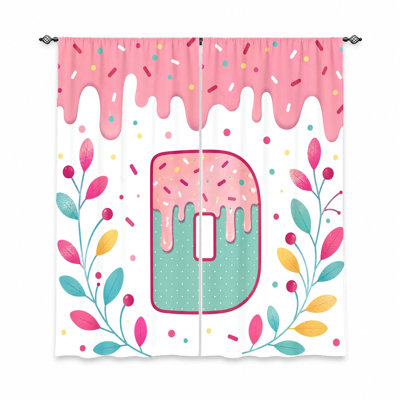 2Pcs Donut Letter D Print Curtains, Light Filtering Fabric, Cute and Playful Design, for Living Room, Bedroom, Teen Home Decoration