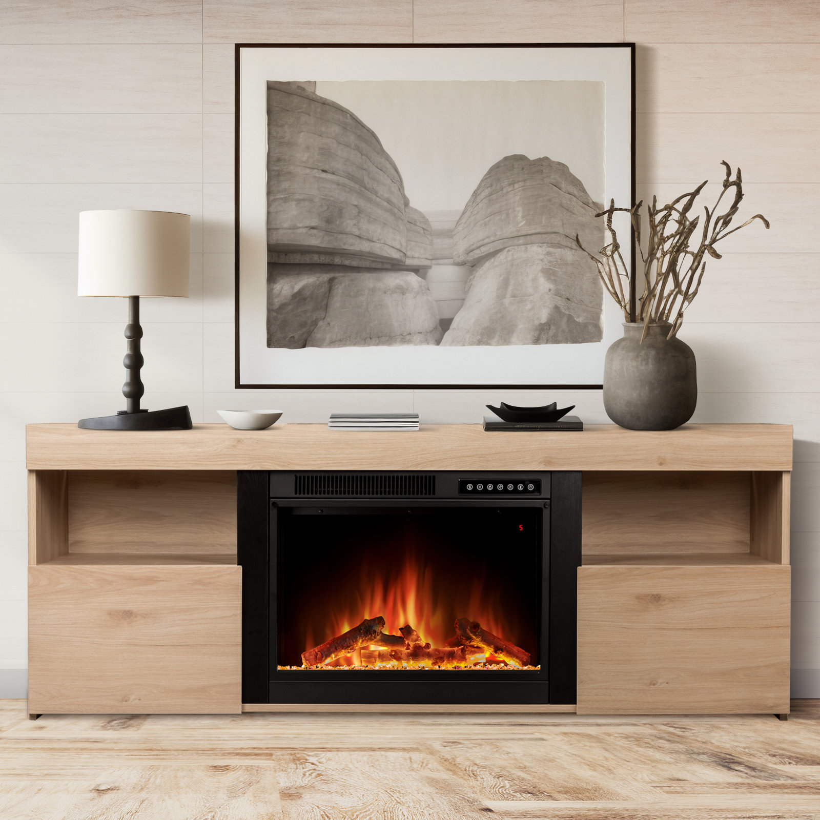 COWSAR TV Stand for 60" TVs with Electric Fireplace