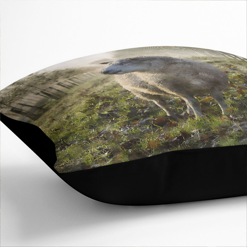 Woolly Sheep Painting Square Throw Cushion, Black, 40cm H x 40cm W x 15cm D