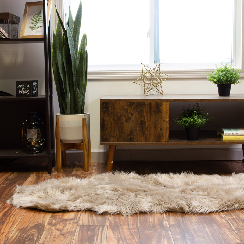 Diller Light Brown Faux Sheepskin Fur Machine Washable Shag Fluffy Area Rug, Novely 2' x 6'