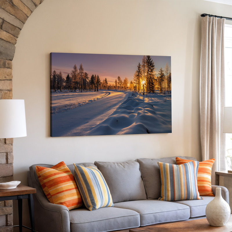 Toile, "Un paysage d'hiver tranquille au coucher du soleil", art mural sur toile, H 18 po x l 24 po