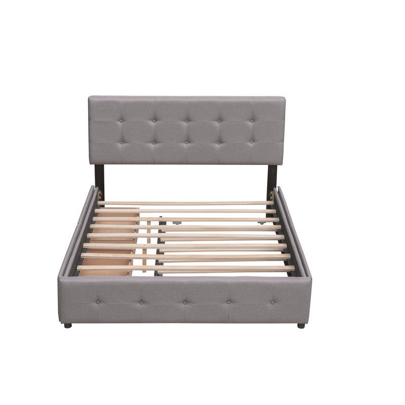 Dearbhaile Queen Tufted Storage Platform Bed with Trundle and Headboard, Light Gray