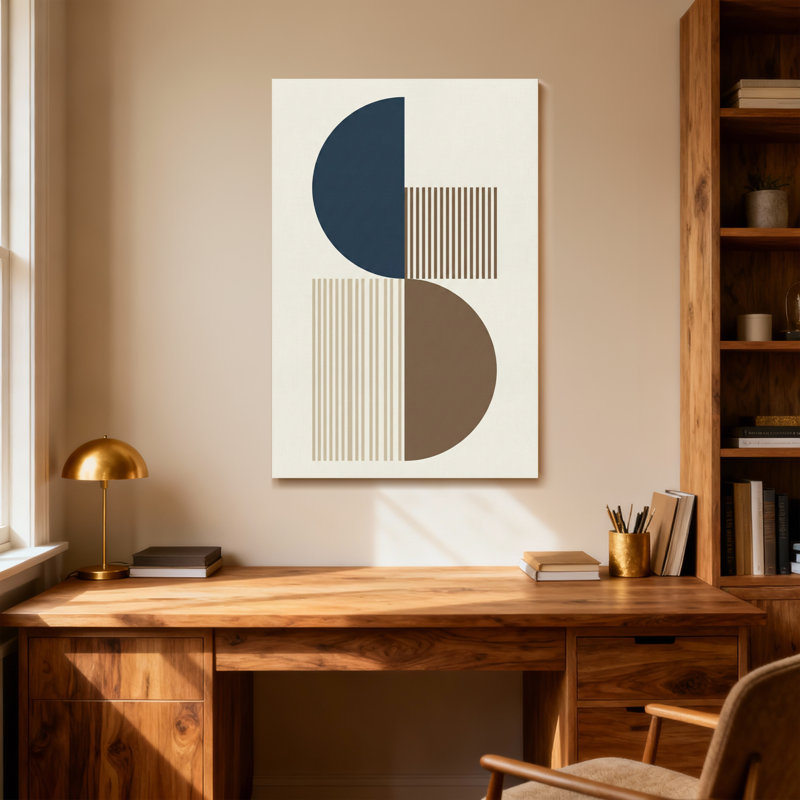 Abstrait formes géométriques abstraites avec rayures et cercles, H 18 po x l 12 po