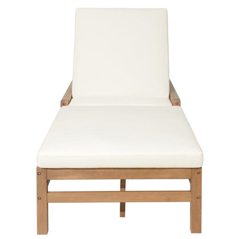 TREXM 5-Position Adjustable Outdoor Chaise Lounge, Solid Wood Patio Recliner Chair with Thick Cushions, Weather-Resistant for Pool, Balcony & Garden (Light Teak)