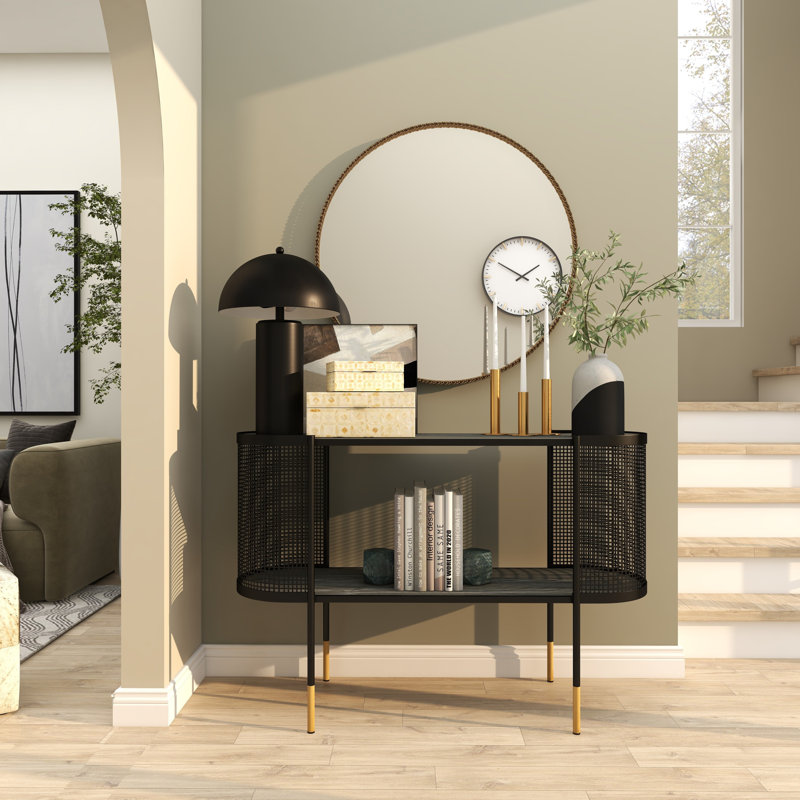 Sykesville Metal Mesh Side Panel 1 Shelf Console Table with Open Centre Storage