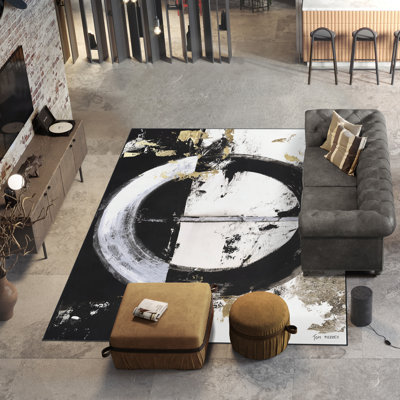 East Urban Home Evoke I Washable Circle Art Area Rug size 8'x10', Heavenly Softness with Non-Slipping Backing