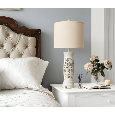 Farmhouse Table Lamps Set Of 2 With Night Light And USB A+C Charging Ports, Vintage Bedside Lamps For Bedroom Living Room Entryway, Distressed Wood Finish (Bulbs Included)