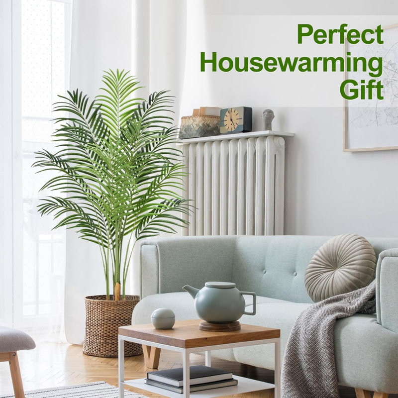 Artificial Palm Tree Indoor Plant Tall Fake Tropical Paradise Palm Tree In Pot With Real Bark Design Faux Areca Palm Tree