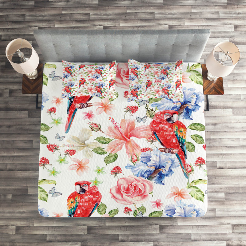 Parrot Coastal Polyester Floral Coverlet, King Bedspread + 2 Shams