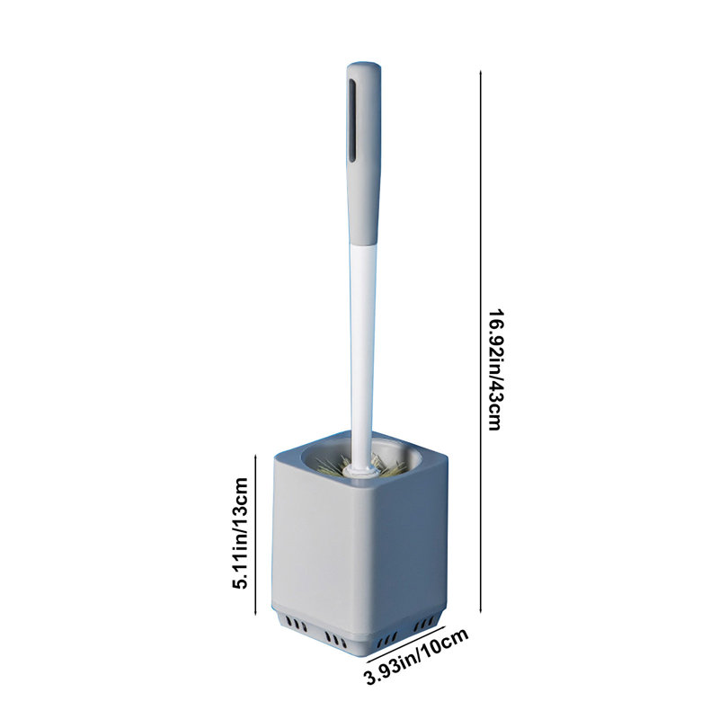 Brosse de toilette à coin mort avec poignée longue et base murale, poils doux, nettoyage pour salle de bain, gris 16,9 x 5,1 x 3,9 po