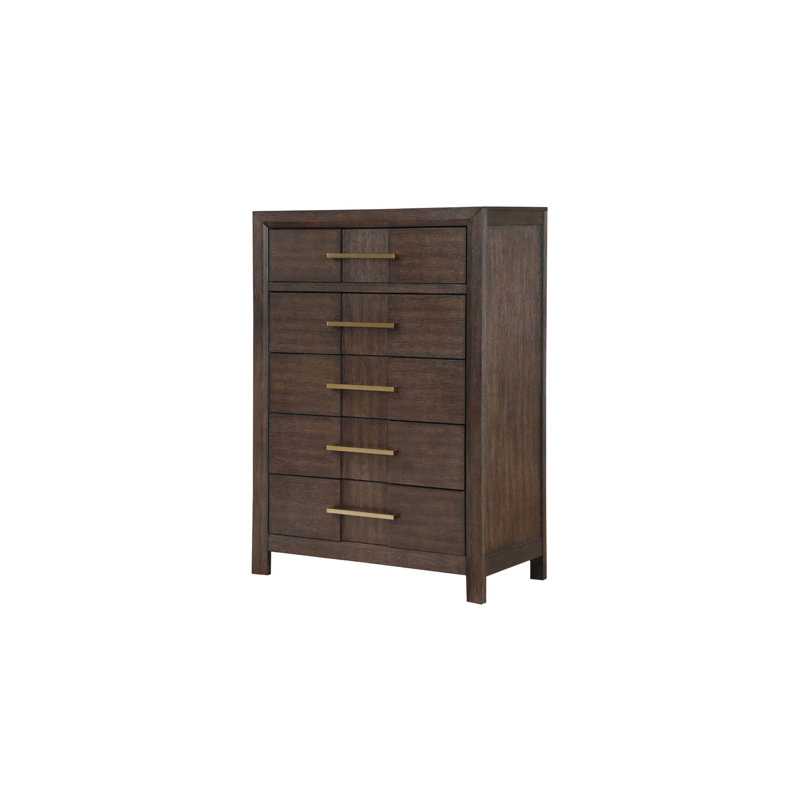 Commode à 5 tiroirs de style moderne avec rangement spacieux, poignées argentées élégantes et fabrication en bois durable pour les chambres organisées