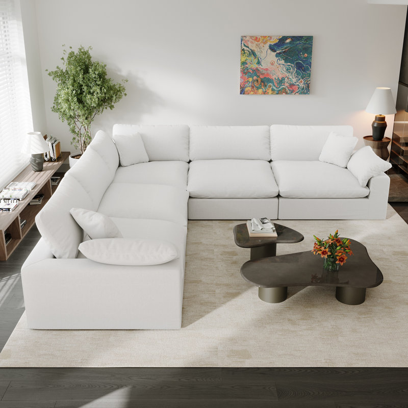 Canapé modulaire rembourré surdimensionné 5 pièces Anfa, canapé modulaire Cloud pour salon, Blanc