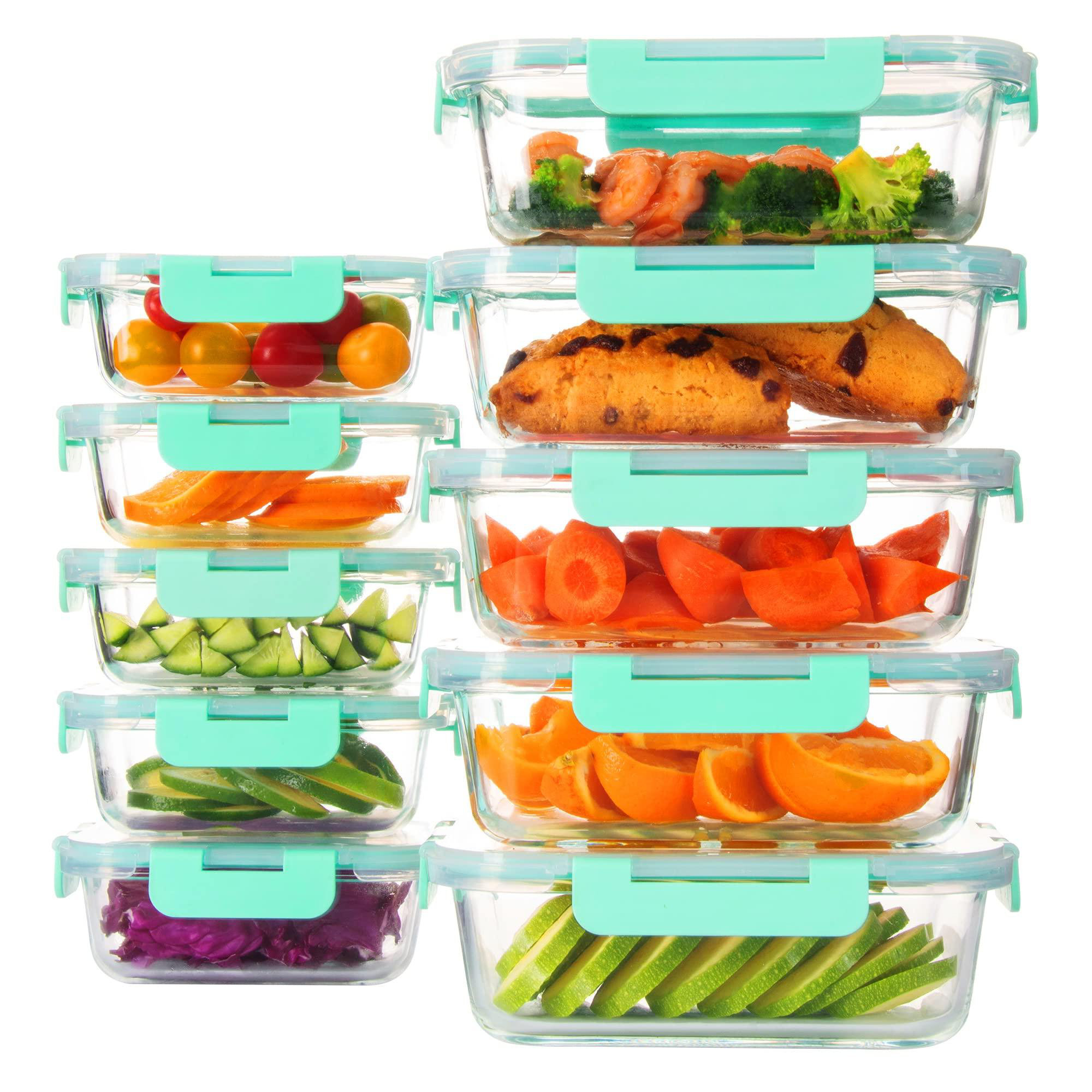 10-Pack] Glass Food Storage Containers (A Set of Five Colors), Meal Prep  Containers with Lids for Kitchen, Home Use - Airtight Glass Lunch Boxes 